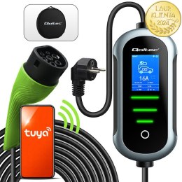 Qoltec Mobilna ładowarka do samochodu elektrycznego EV i hybryd z regulacją 2w1 Typ2 | 3.5kW | 230V | SCHUKO 16A | Wi-fi | TUYA 