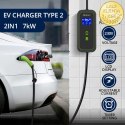 Qoltec Mobilna ładowarka do samochodu elektrycznego EV i hybryd z regulacją 2w1 Typ2 | 7kW | 230V | CEE 32A | LCD | Przenośna | 