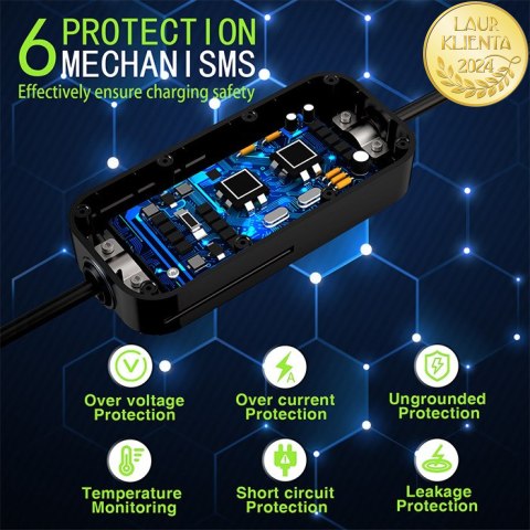 Qoltec Mobilna ładowarka do samochodu elektrycznego EV i hybryd z regulacją 2w1 Typ2 | 7kW | 230V | CEE 32A | LCD | Przenośna | 