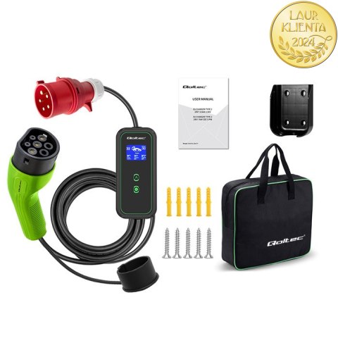 Qoltec Mobilna ładowarka do samochodu elektrycznego EV i hybryd z regulacją 2w1 Typ2 | 7kW | 230V | CEE 32A | LCD | Przenośna | 