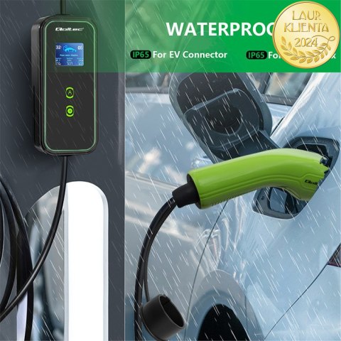 Qoltec Mobilna ładowarka do samochodu elektrycznego EV i hybryd z regulacją 2w1 Typ2 | 7kW | 230V | CEE 32A | LCD | Przenośna | 