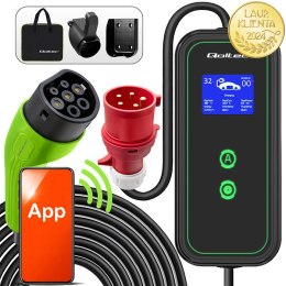 Qoltec Mobilna ładowarka do samochodu elektrycznego EV i hybryd z regulacją 2w1 Typ2 | 7kW | 230V | CEE 32A | Wi-fi| LCD | Przen