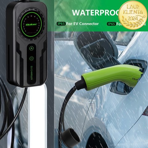 Qoltec Mobilna ładowarka do samochodu elektrycznego EV i hybryd z regulacją 2w1 Typ2 | SCHUKO 16A | 3.5kW | 230V | LCD | Przenoś