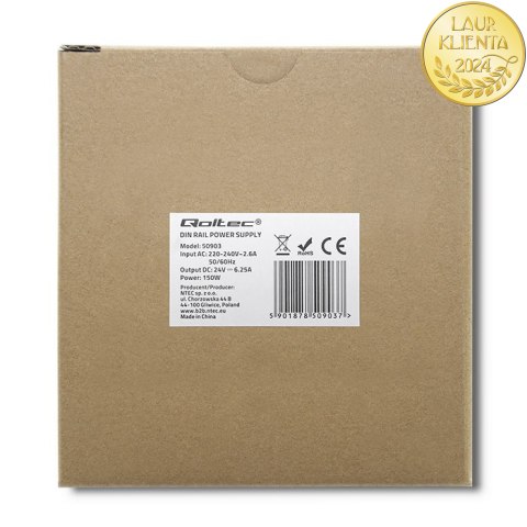 Qoltec Przemysłowy zasilacz na szynę DIN | 150W | 24V | 6.25A