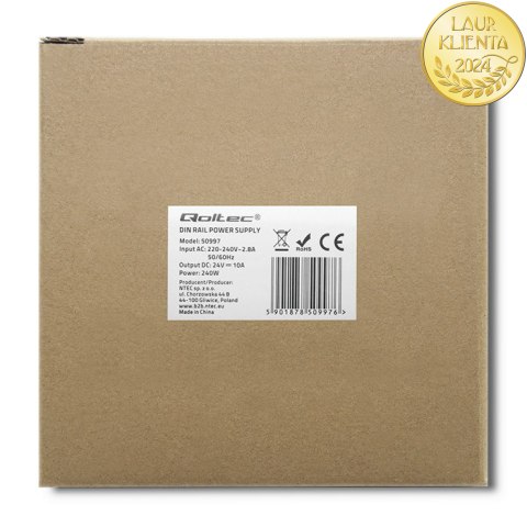 Qoltec Przemysłowy zasilacz na szynę DIN | 240W | 24V | 10A