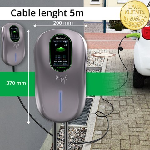 Qoltec Stacja ładowania EV Typ2 do samochodu elektrycznego i hybryd | 22kW | LCD | 2 Karty EV | 3 fazy | Wallbox | Hotel system 