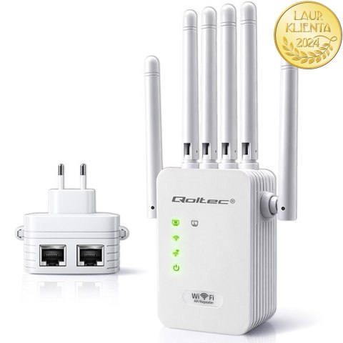 Qoltec Wzmacniacz sygnału WiFi | Repeater | Access Point | N300 | 6 anten | 2x RJ45