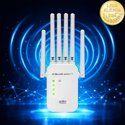 Qoltec Wzmacniacz sygnału WiFi | Repeater | Access Point | N300 | 6 anten | 2x RJ45