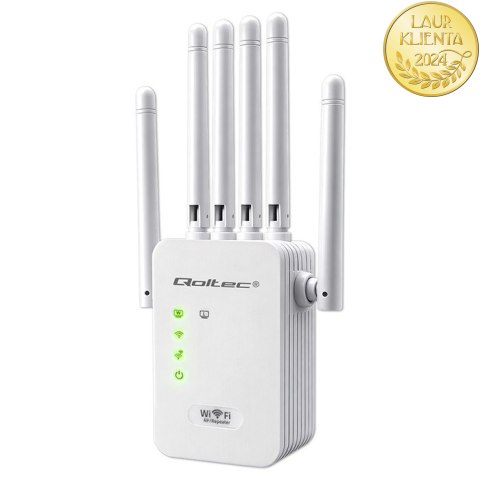 Qoltec Wzmacniacz sygnału WiFi | Repeater | Access Point | N300 | 6 anten | 2x RJ45