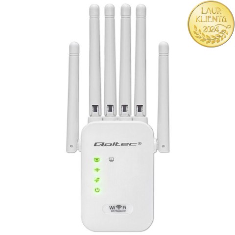 Qoltec Wzmacniacz sygnału WiFi | Repeater | Access Point | N300 | 6 anten | 2x RJ45