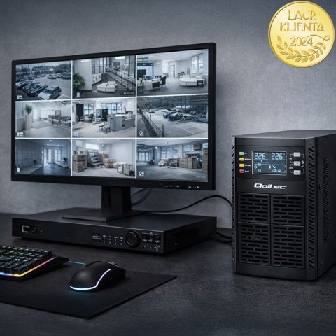Qoltec Zasilacz awaryjny UPS | 1kVA | 1000W | Power Factor 1.0 | LCD | EPO | USB | On-line