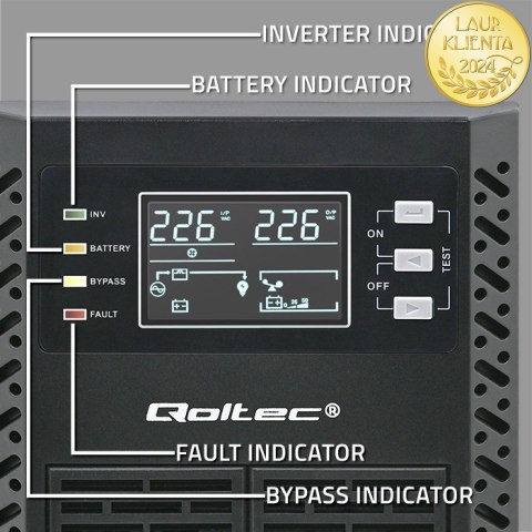 Qoltec Zasilacz awaryjny UPS | 1kVA | 1000W | Power Factor 1.0 | LCD | EPO | USB | On-line