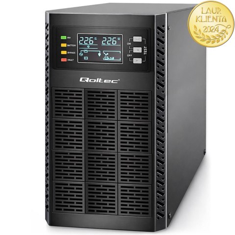 Qoltec Zasilacz awaryjny UPS | 3kVA | 3000W | Power Factor 1.0 | LCD | EPO | USB | On-line