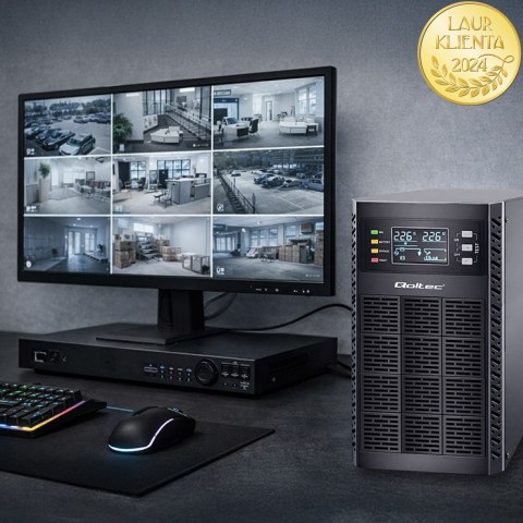 Qoltec Zasilacz awaryjny UPS | 3kVA | 3000W | Power Factor 1.0 | LCD | EPO | USB | On-line