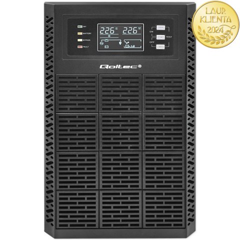 Qoltec Zasilacz awaryjny UPS | 3kVA | 3000W | Power Factor 1.0 | LCD | EPO | USB | On-line