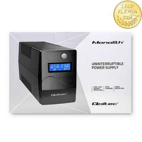 Qoltec Zasilacz awaryjny UPS Line Interactive | Monolith | 1000VA | 600W | LCD | USB | RJ45
