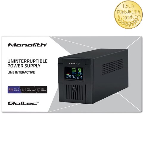 Qoltec Zasilacz awaryjny UPS Line Interactive | Monolith | 2000VA | 1200W | LCD | USB | RJ45