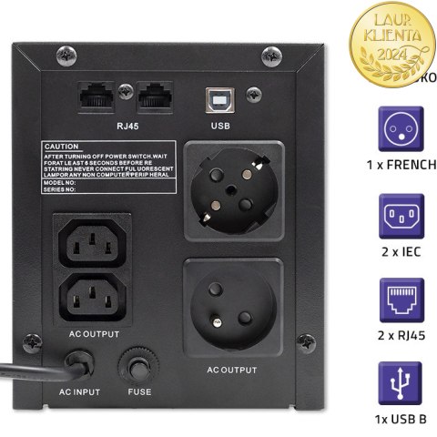 Qoltec Zasilacz awaryjny UPS Line Interactive | Monolith | 2000VA | 1200W | USB | RJ45