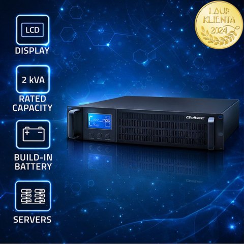 Qoltec Zasilacz awaryjny UPS RACK | 2kVA | 1600W | LCD