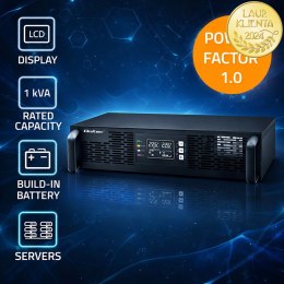 Qoltec Zasilacz awaryjny UPS do RACK | 1kVA | 1000W | Power Factor 1.0 | LCD | EPO | USB | On-line
