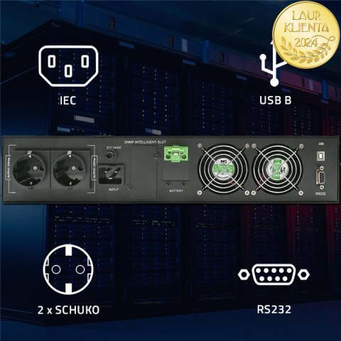 Qoltec Zasilacz awaryjny UPS do RACK | 2KVA | 2000W | Power Factor 1.0 | LCD | EPO | USB | On-line