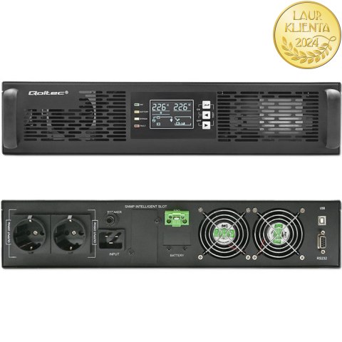 Qoltec Zasilacz awaryjny UPS do RACK | 3kVA | 3000W | Power Factor 1.0 | LCD | EPO | USB | On-line
