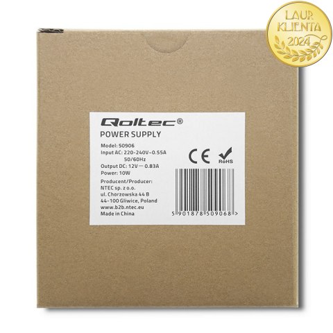 Qoltec Zasilacz na szynę DIN | 10W | 12V | 0.83A | Biały | Slim