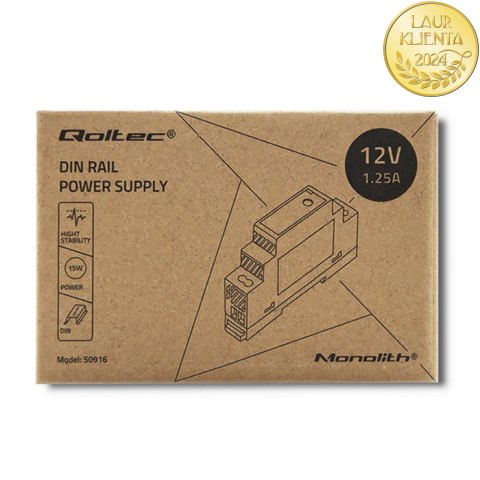 Qoltec Zasilacz na szynę DIN | 15W | 12V | 1.25A | Szary