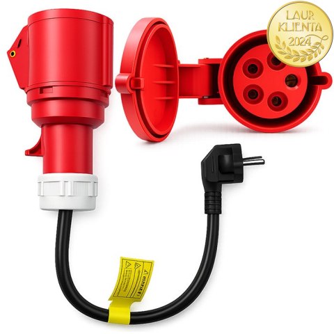 Qoltec Adapter siłowy do ładowarek EV | gniazdo CEE 16A 5P | Przejściówka 400V na SCHUKO 230V | max 16A | 3.5 kW