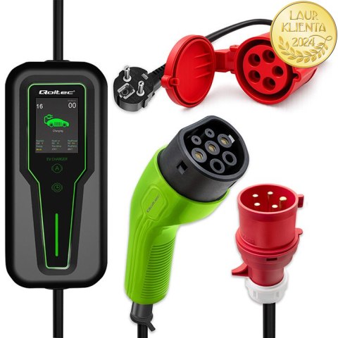 Qoltec Adapter siłowy do ładowarek EV | gniazdo CEE 16A 5P | Przejściówka 400V na SCHUKO 230V | max 16A | 3.5 kW