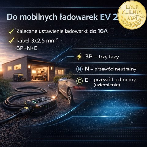 Qoltec Adapter siłowy do ładowarek EV | gniazdo CEE 16A 5P | Przejściówka 400V na SCHUKO 230V | max 16A | 3.5 kW