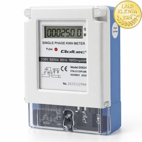Qoltec Jednofazowy elektroniczny licznik prądu | miernik zużycia energii | 230V | 5(60)A | LCD