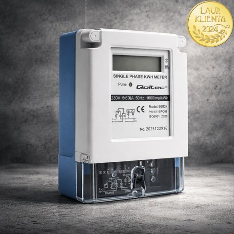 Qoltec Jednofazowy elektroniczny licznik prądu | miernik zużycia energii | 230V | 5(60)A | LCD