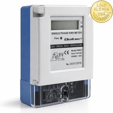 Qoltec Jednofazowy elektroniczny licznik prądu | miernik zużycia energii | 230V | 5(60)A | LCD