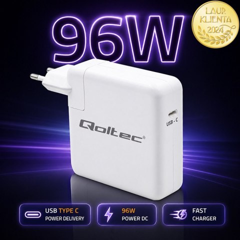Qoltec Ładowarka Super Fast Power Delivery 96W | USB-C 3.0 | 5-20V | 3-4.8A | Laptop | Mcbook | Smartfon