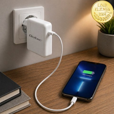 Qoltec Ładowarka Super Fast Power Delivery 96W | USB-C 3.0 | 5-20V | 3-4.8A | Laptop | Mcbook | Smartfon