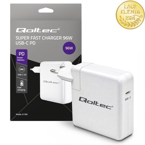 Qoltec Ładowarka Super Fast Power Delivery 96W | USB-C 3.0 | 5-20V | 3-4.8A | Laptop | Mcbook | Smartfon