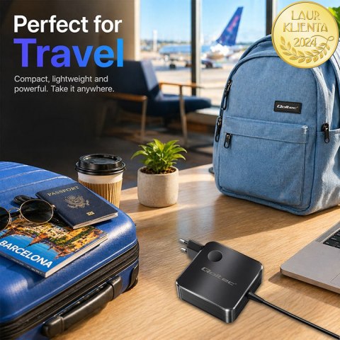 Qoltec Ładowarka sieciowa GaN Super Fast 100W | USB-C PD | 5-20V | 3-5A | Laptop | MacBook | Smartfon | kabel 1.8m