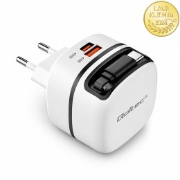 Qoltec Ładowarka sieciowa GaN Super Fast 65W | USB-C PD PPS | 5-20V | 3-3.25A | Laptop | MacBook | Smartfon | wysuwany kabel