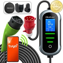 Qoltec Mobilna ładowarka do samochodu elektrycznego EV i hybryd z regulacją 2w1 Typ2 | 11kW | 400V | CEE 16A | Wi-fi | TUYA | SM