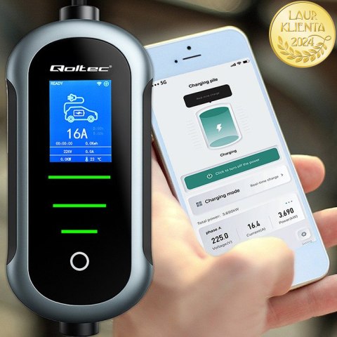 Qoltec Mobilna ładowarka do samochodu elektrycznego EV i hybryd z regulacją 2w1 Typ2 | 7kW | 230V | CEE 32A | Wi-fi | TUYA | SMA