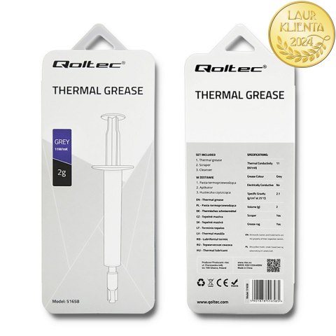 Qoltec Pasta termoprzewodząca 11 W/m-K | 2g | Szara