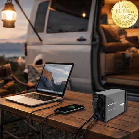 Qoltec Przetwornica napięcia MS Wave | 12V na 230V | 300/600W | USB | Kompatybilna z LiFePO4 GEL AGM