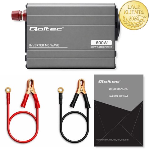 Qoltec Przetwornica napięcia MS Wave | 12V na 230V | 300/600W | USB | Kompatybilna z LiFePO4 GEL AGM