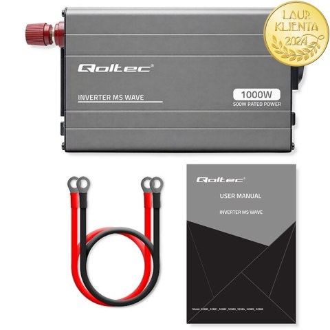 Qoltec Przetwornica napięcia MS Wave | 12V na 230V | 500/1000W | USB | Kompatybilna z LiFePO4 GEL AGM
