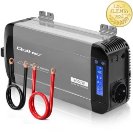 Qoltec Przetwornica napięcia Pure Sine Wave | 12V na 230V | 1000/2000W | LCD | USB | USB-C | Kompatybilna z LiFePO4 GEL AGM