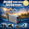 Qoltec Przetwornica napięcia Pure Sine Wave | 12V na 230V | 1000/2000W | LCD | USB | USB-C | Kompatybilna z LiFePO4 GEL AGM