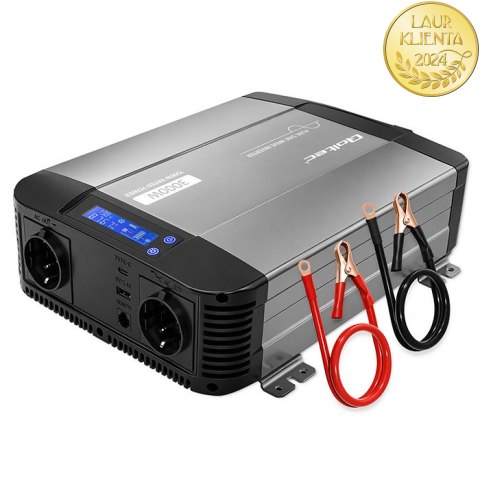Qoltec Przetwornica napięcia Pure Sine Wave | 12V na 230V | 1500/3000W | LCD | USB | USB-C | Kompatybilna z LiFePO4 GEL AGM