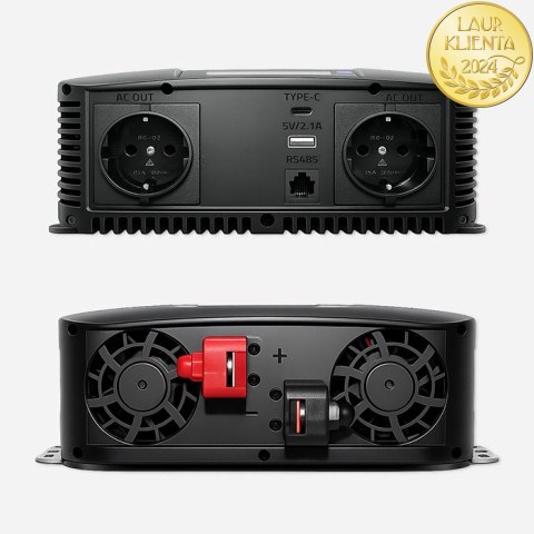 Qoltec Przetwornica napięcia Pure Sine Wave | 12V na 230V | 1500/3000W | LCD | USB | USB-C | Kompatybilna z LiFePO4 GEL AGM