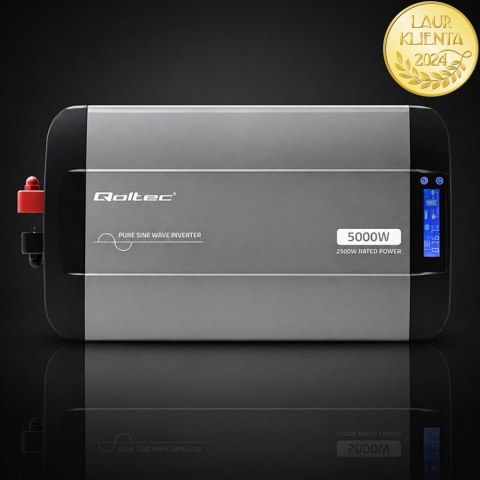 Qoltec Przetwornica napięcia Pure Sine Wave | 12V na 230V | 2500/5000W | LCD | USB | USB-C | Kompatybilna z LiFePO4 GEL AGM